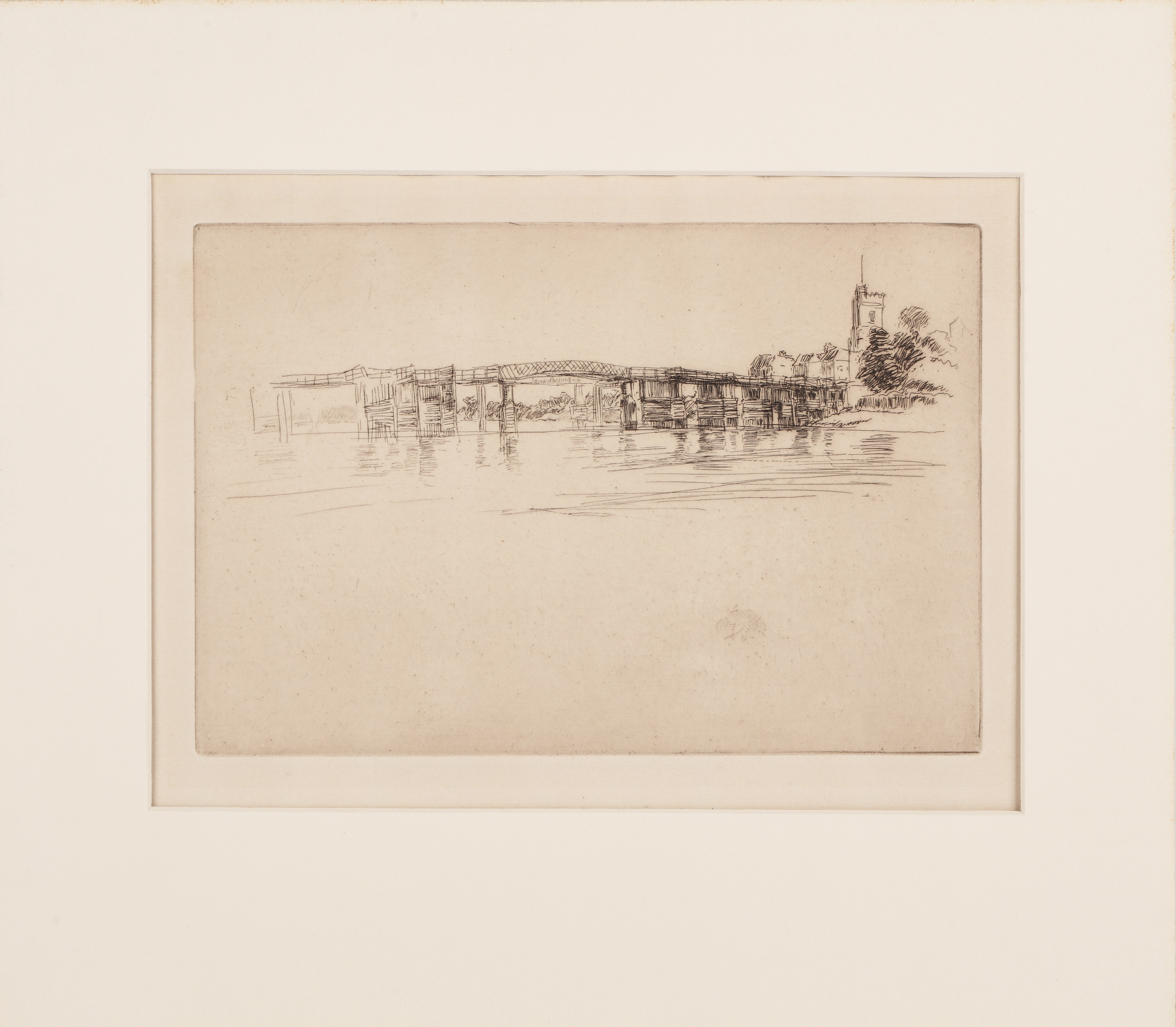 Artwork by James Abbott McNeill Whistler, Little Putney Bridge, Made of Etching On Laid