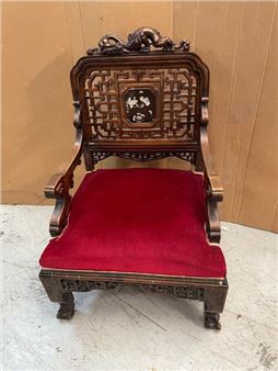 Carved and openwork wooden armchair - Gabriel Viardot