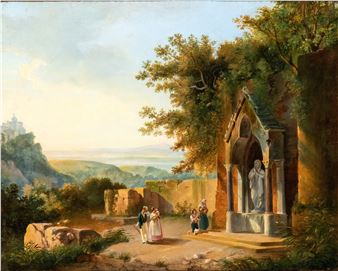 Votive shrine in the Latium countryside with a view of Ariccia in the background