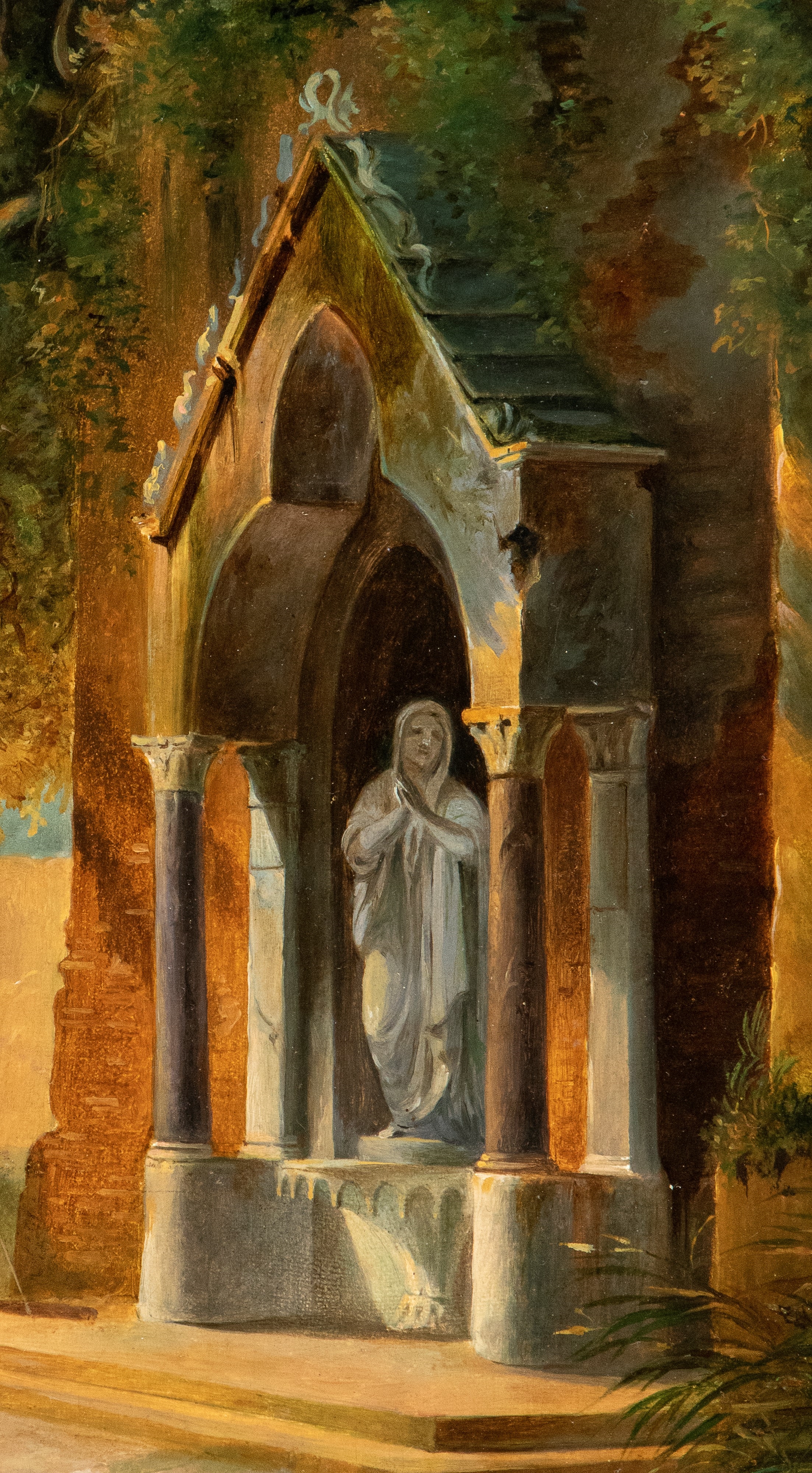 Artwork by Roman School, 19th Century, Votive shrine in the Latium countryside with a view of Ariccia in the background, Made of Oil On Cardboard