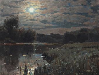 A lake in the moon light - Peder Mork Monsted
