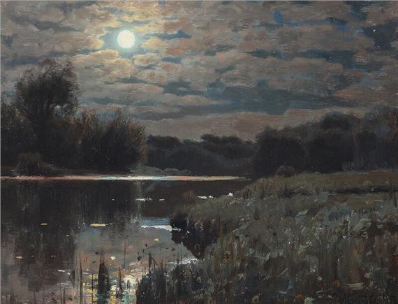 A lake in the moon light - Peder Mork Monsted