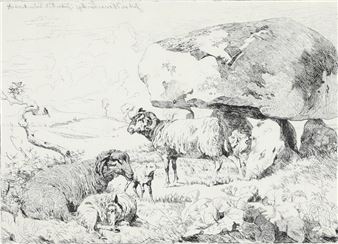 Faar ved en Gravhøj - Johan Thomas Lundbye