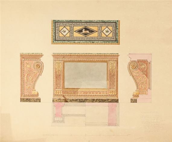 Project for a console table with marble marquetry top