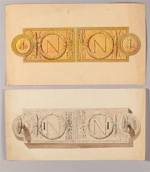 Two designs for locks and handles with Napoleon's cipher by Pierre-François-Léonard Fontaine