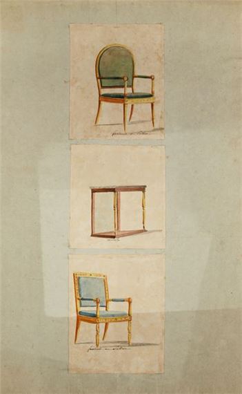 Three console and armchair designs for the salon by Charles Percier