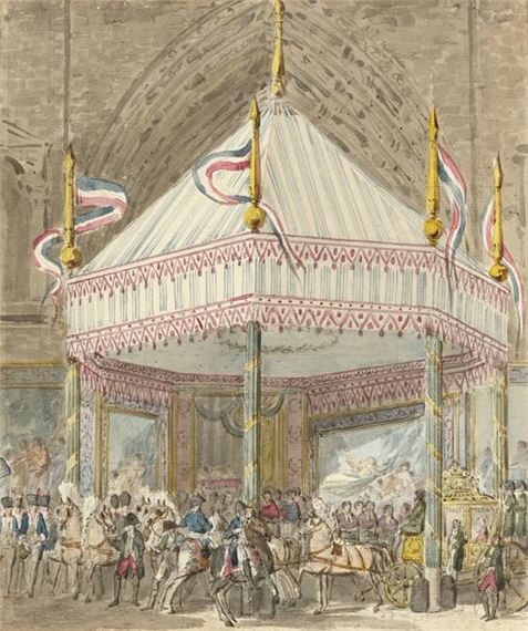 View of the large tent-like vestibule erected as an entrance to Notre-Dame Cathedral by Pierre-François-Léonard Fontaine