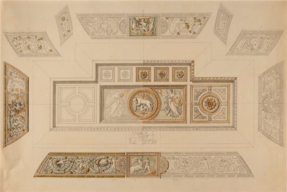 Design for a ceiling with the She-wolf motif and Napoleon's cipher by Charles Percier