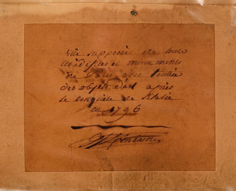 Artwork by Pierre-François-Léonard Fontaine, Monuments de Paris avec les œuvres d'art apportées de la conquête de l'Italie, Made of Pen And Black Ink, Brown And Gray Wash, Watercolor