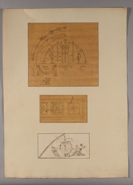 Artwork by Charles Percier, Design for the vaulted ceiling of the dining room at the Palais des Tuileries, Made of Pen And Black And Brown Ink, Gray And Brown Wash, Watercolor Over Black Stone Lines