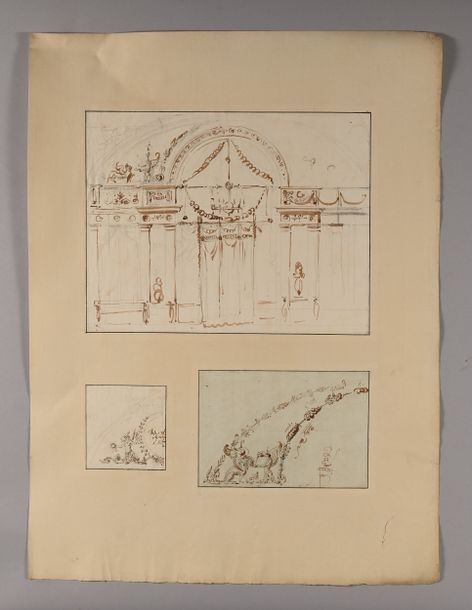Artwork by Charles Percier, Design for the vaulted ceiling of the dining room at the Palais des Tuileries, Made of Pen And Black And Brown Ink, Gray And Brown Wash, Watercolor Over Black Stone Lines