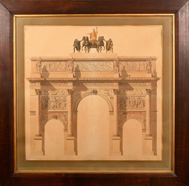 Artwork by Charles Percier, Project for the Carrousel Arch, Made of Pen And Black Ink, Gray And Brown Wash, Watercolor