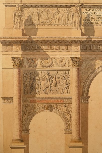 Artwork by Charles Percier, Project for the Carrousel Arch, Made of Pen And Black Ink, Gray And Brown Wash, Watercolor