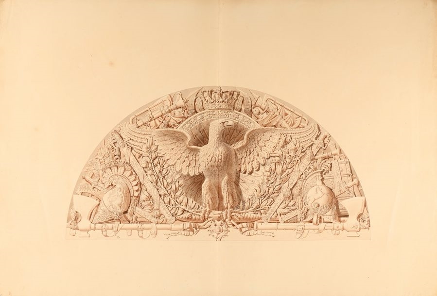 Artwork by Charles Percier, Designs for the spandrels of the Carrousel Arch, Made of Pen And Black Ink, Gray And Brown Wash Over Black Stone Lines