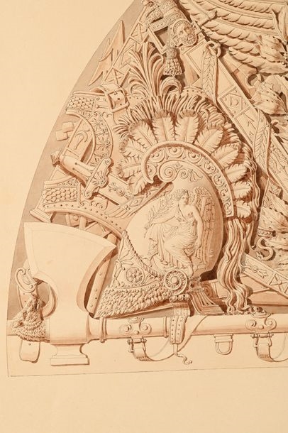 Artwork by Charles Percier, Designs for the spandrels of the Carrousel Arch, Made of Pen And Black Ink, Gray And Brown Wash Over Black Stone Lines