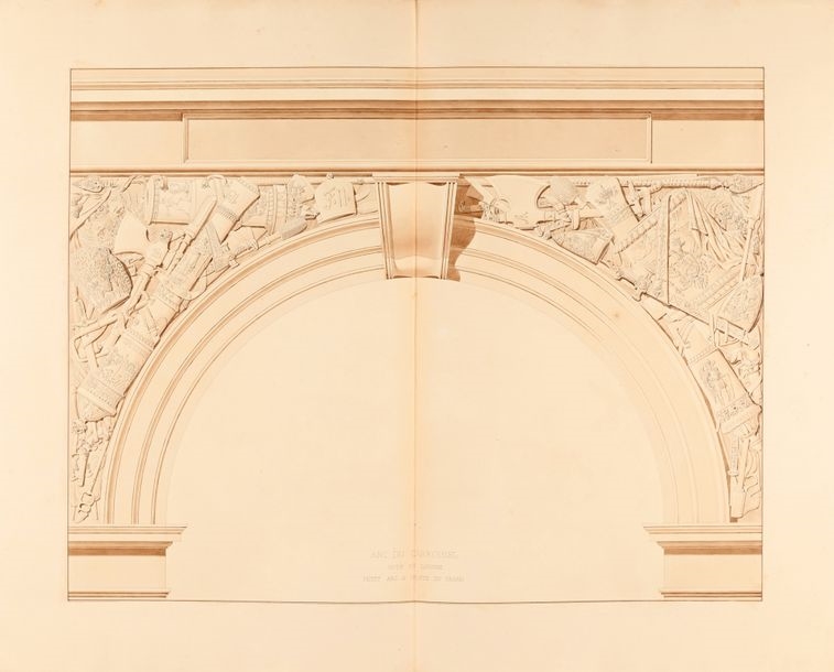 Artwork by Charles Percier, Designs for the spandrels of the Carrousel Arch, Made of Pen And Black Ink, Gray And Brown Wash Over Black Stone Lines