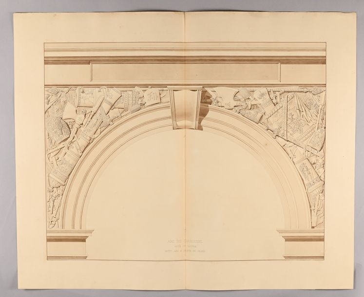 Artwork by Charles Percier, Designs for the spandrels of the Carrousel Arch, Made of Pen And Black Ink, Gray And Brown Wash Over Black Stone Lines