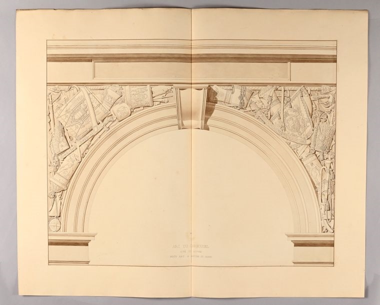 Artwork by Charles Percier, Designs for the spandrels of the Carrousel Arch, Made of Pen And Black Ink, Gray And Brown Wash Over Black Stone Lines