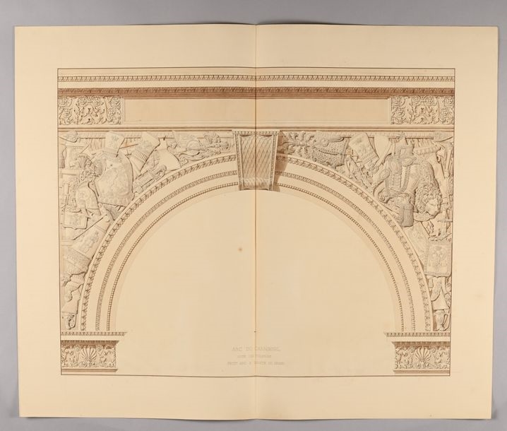 Artwork by Charles Percier, Designs for the spandrels of the Carrousel Arch, Made of Pen And Black Ink, Gray And Brown Wash Over Black Stone Lines