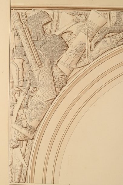 Artwork by Charles Percier, Designs for the spandrels of the Carrousel Arch, Made of Pen And Black Ink, Gray And Brown Wash Over Black Stone Lines