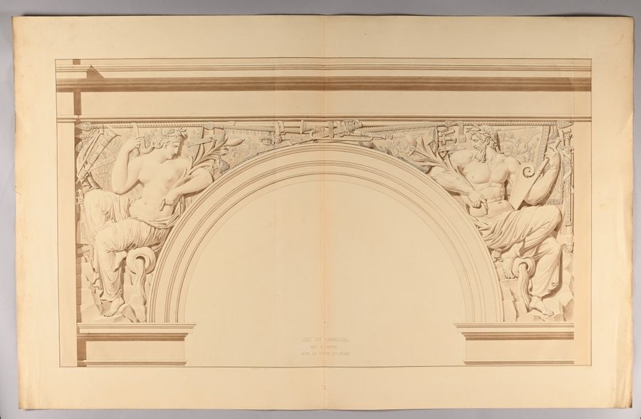 Artwork by Charles Percier, Designs for the spandrels of the Carrousel Arch, Made of Pen And Black Ink, Gray And Brown Wash Over Black Stone Lines
