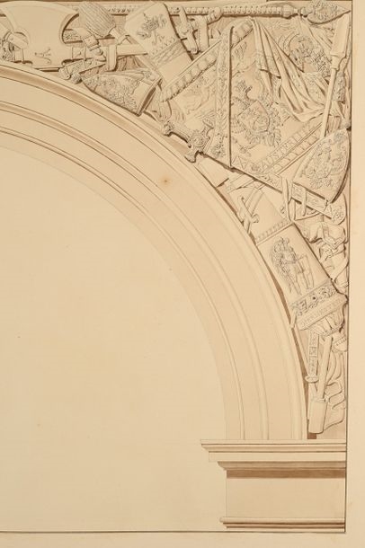Artwork by Charles Percier, Designs for the spandrels of the Carrousel Arch, Made of Pen And Black Ink, Gray And Brown Wash Over Black Stone Lines