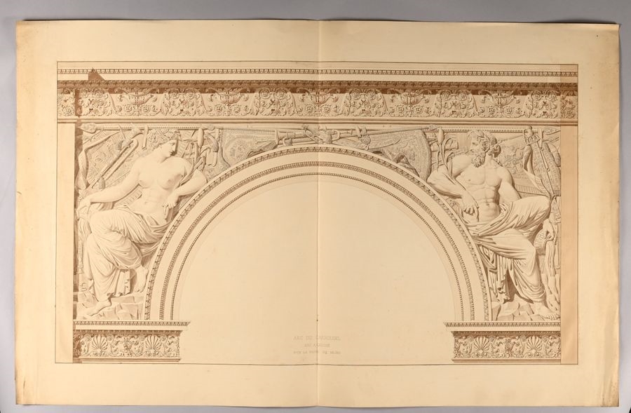 Artwork by Charles Percier, Designs for the spandrels of the Carrousel Arch, Made of Pen And Black Ink, Gray And Brown Wash Over Black Stone Lines