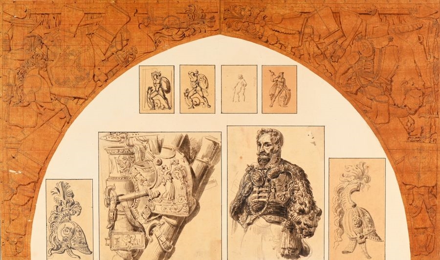Artwork by Charles Percier, Set designs for the Arc du Carrousel, Made of Pierre Noire, Pen And Black, Gray And Brown Ink, Black, Gray And Brown Wash, Some On Tracing Paper