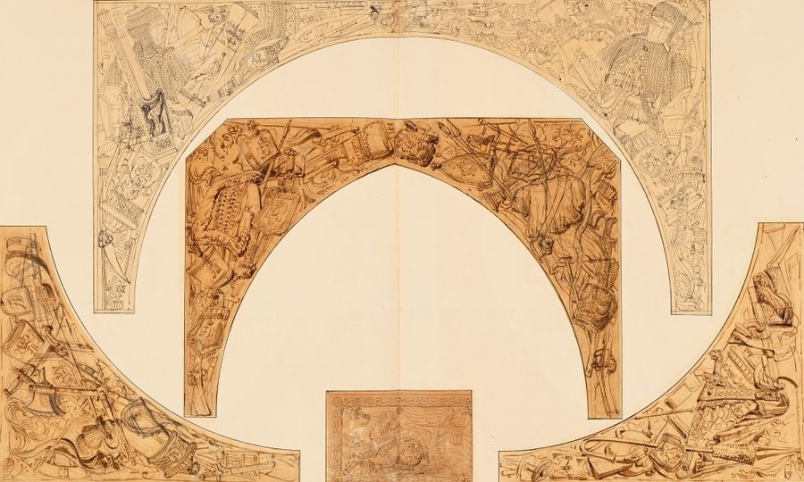 Artwork by Charles Percier, Set designs for the Arc du Carrousel, Made of Pierre Noire, Pen And Black, Gray And Brown Ink, Black, Gray And Brown Wash, Some On Tracing Paper