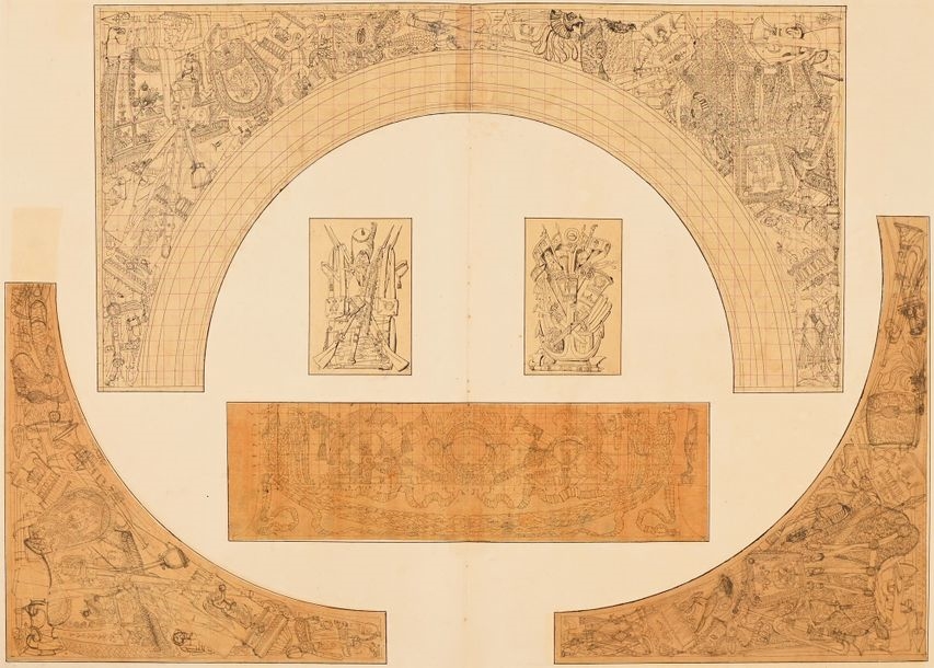 Artwork by Charles Percier, Set designs for the Arc du Carrousel, Made of Pierre Noire, Pen And Black, Gray And Brown Ink, Black, Gray And Brown Wash, Some On Tracing Paper