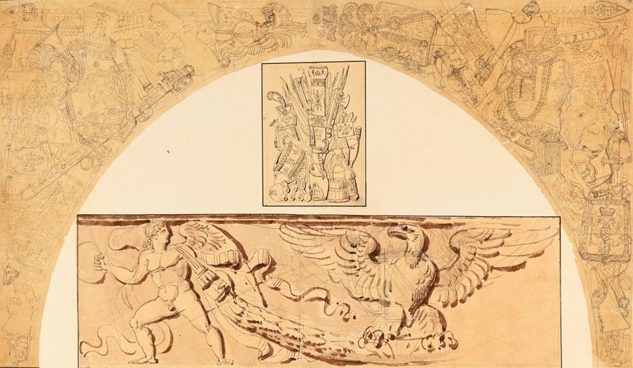 Artwork by Charles Percier, Set designs for the Arc du Carrousel, Made of Pierre Noire, Pen And Black, Gray And Brown Ink, Black, Gray And Brown Wash, Some On Tracing Paper