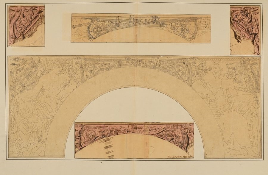 Artwork by Charles Percier, Set designs for the Arc du Carrousel, Made of Pierre Noire, Pen And Black, Gray And Brown Ink, Black, Gray And Brown Wash, Some On Tracing Paper