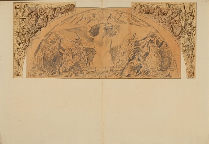 Artwork by Charles Percier, Set designs for the Arc du Carrousel, Made of Pierre Noire, Pen And Black, Gray And Brown Ink, Black, Gray And Brown Wash, Some On Tracing Paper