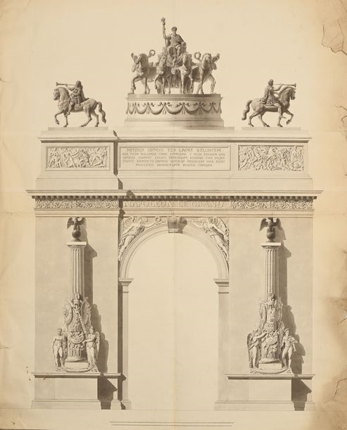Artwork by Charles Percier, Two designs for the Arc de Triomphe de l'Étoile under the Empire, Made of Pen And Black Ink, Gray Wash Over Black Stone Lines