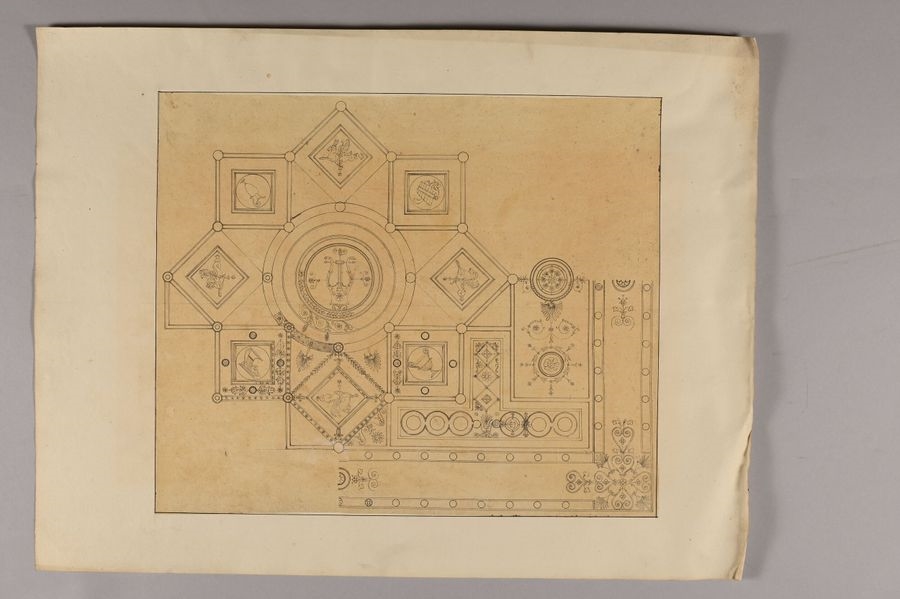 Artwork by Pierre-François-Léonard Fontaine, Designs for the future Charles X Museum in the Louvre, Made of Pierre Noire, Pen And Black Ink