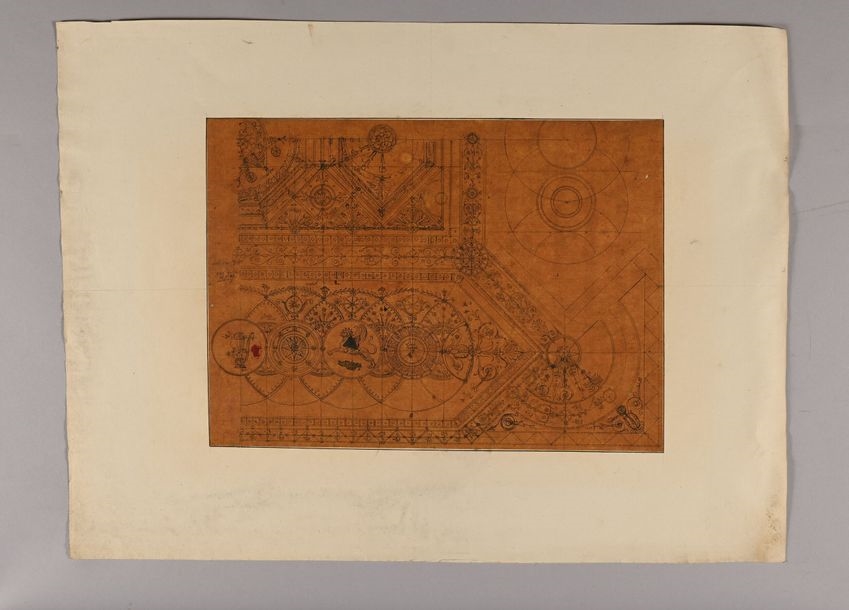 Artwork by Pierre-François-Léonard Fontaine, Designs for the future Charles X Museum in the Louvre, Made of Pierre Noire, Pen And Black Ink