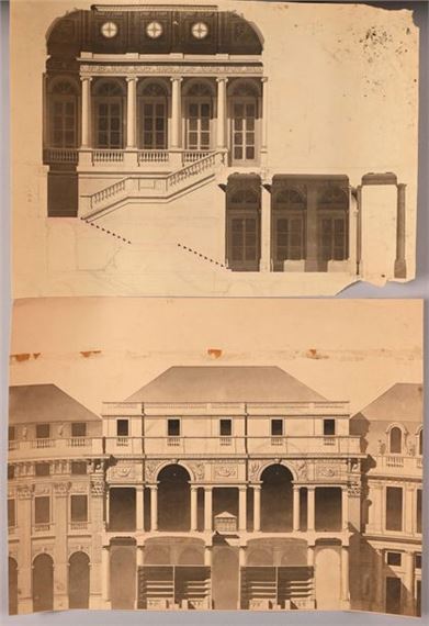 Staircase project and cross-section (Conseil Constitutionnel by Pierre-François-Léonard Fontaine