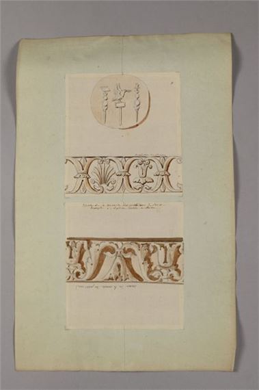 Motif for the candelabrum of Sainte-Agnès and cornice rail of the Arc de Triomphe de Septime Sévère in Rome by Pierre-François-Léonard Fontaine