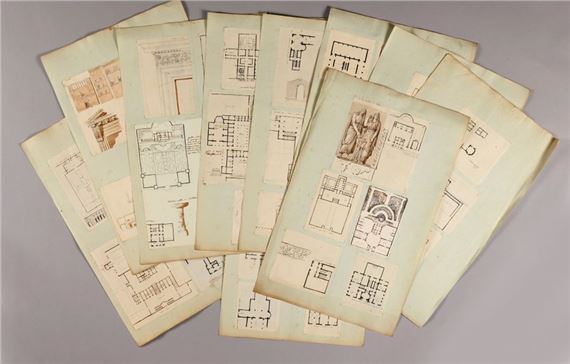 Plans, elevations, sketches of statues, arches, basins and miscellaneous