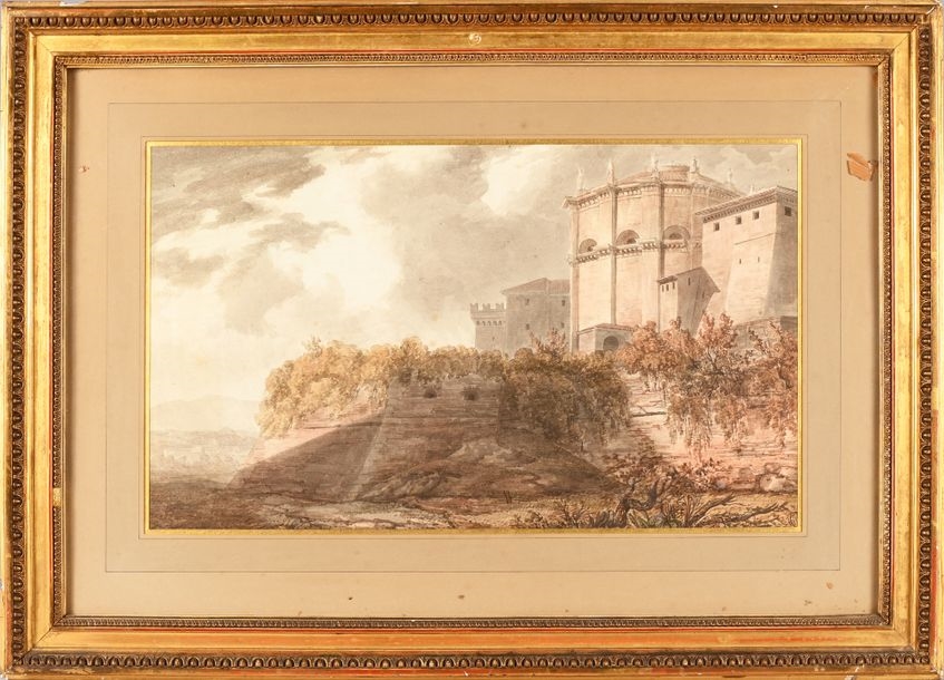 Artwork by Pierre-François-Léonard Fontaine, View from Belvedere, Made of Pen And Gray Ink, Gray And Brown Wash, Watercolor