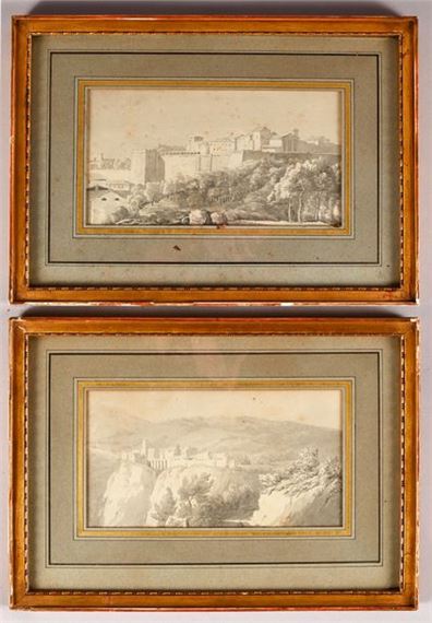 Two Italian landscapes with fortified towns by Pierre-François-Léonard Fontaine