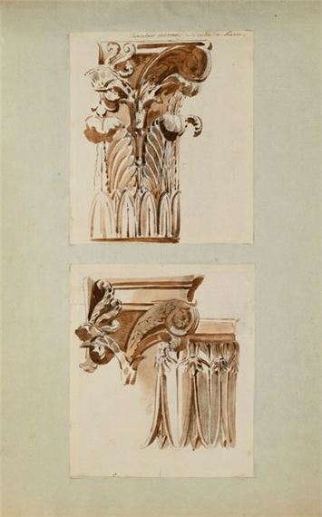 Surveys of statues in Auxerre Cathedral Study from the antique: capital from the Temple of Antoninus and Faustina in Rome and capital from the tomb of Louis XII in Saint Denis by Pierre-François-Léonard Fontaine