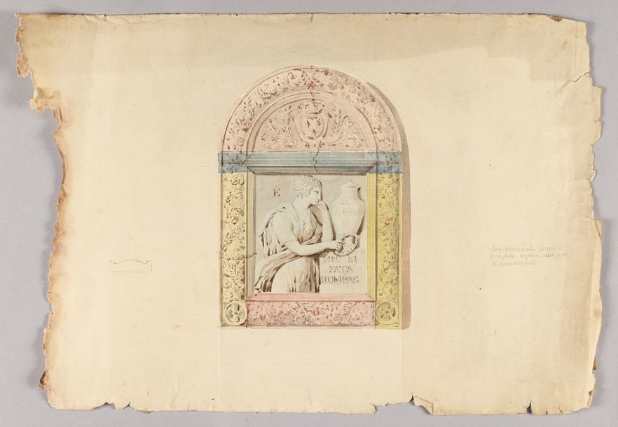 Artwork by Pierre-François-Léonard Fontaine, Funerary stele of Louis-Charles d'OrlÃ©ans, Count of Beaujolais, Made of Gray And Brown Wash, Watercolor