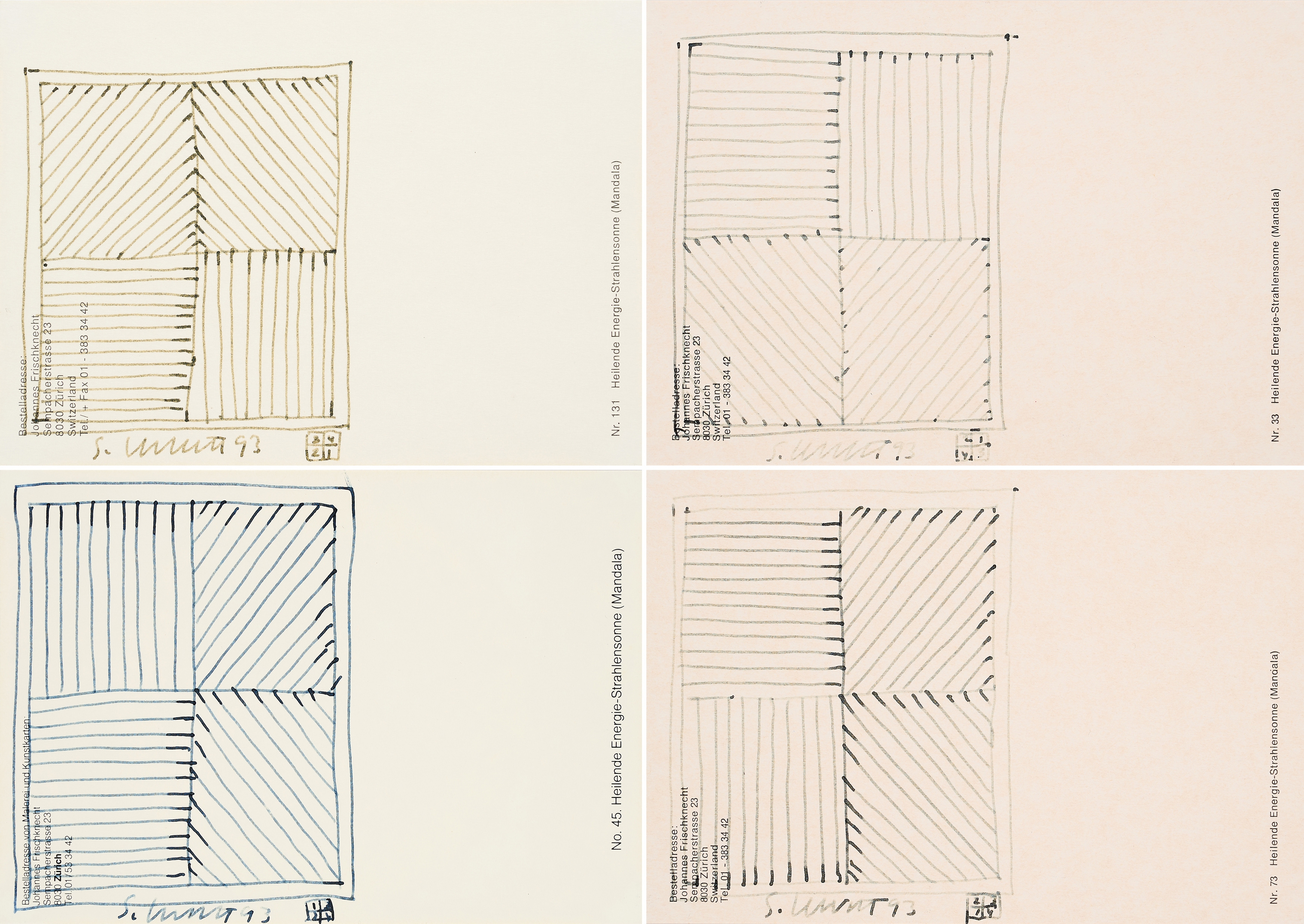 Artwork by Sol LeWitt, Mixed lot of 4 drawings, Made of Ink On Postcard Verso
