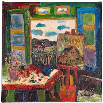 Table rouge et chevalet - Roger Ricard