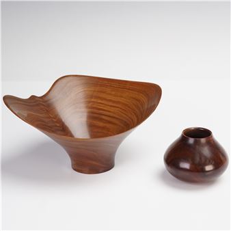 2pc Biesanz Signed Lignum Vitae Wood Vessel and Bowl, Signed - Barry Biesanz