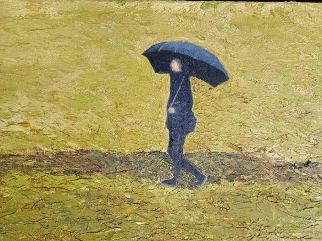 Artwork by Alexander Denis, Walking in the rain, Impasto Oil, Made of Impasto Oil On Canvas