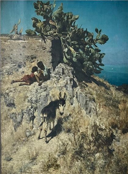 Cliffside scene with donkey and children - Robert Poetzelberger
