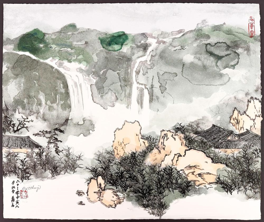 Artwork by Zhang Daqian, Temple in the Mountains, Made of Lithograph
