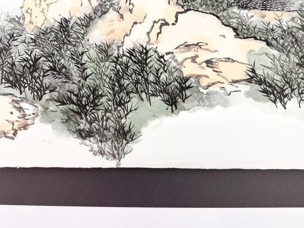 Artwork by Zhang Daqian, Temple in the Mountains, Made of Lithograph